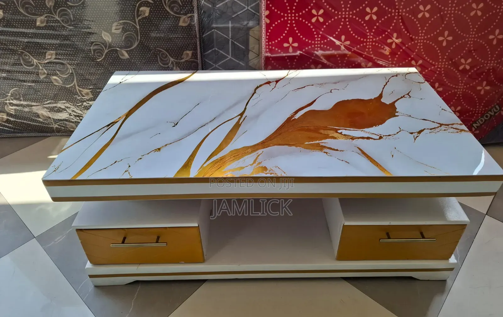 Gold Marble Finish Wooden TV Stand – Premium Modern Entertainment Unit