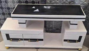 Black White Marble Finish Wooden TV Stand - Pt