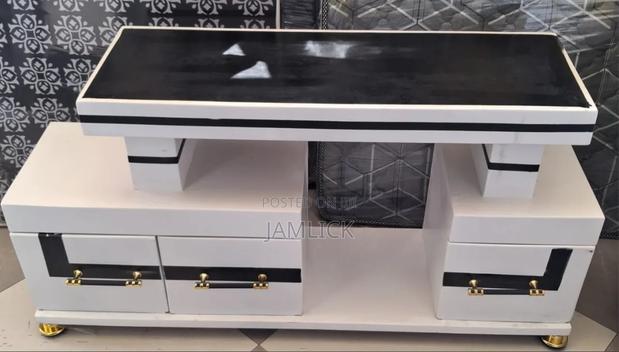 Black White Marble Finish Wooden TV Stand - Pt