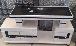 Black White Marble Finish Wooden TV Stand - Pt