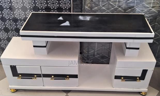 Black White Marble Finish Wooden TV Stand - Pt - thumbnail 2