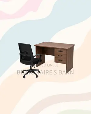 Desk and Black Mid-Back Ergonomic Mesh Chair for Daily Productivity