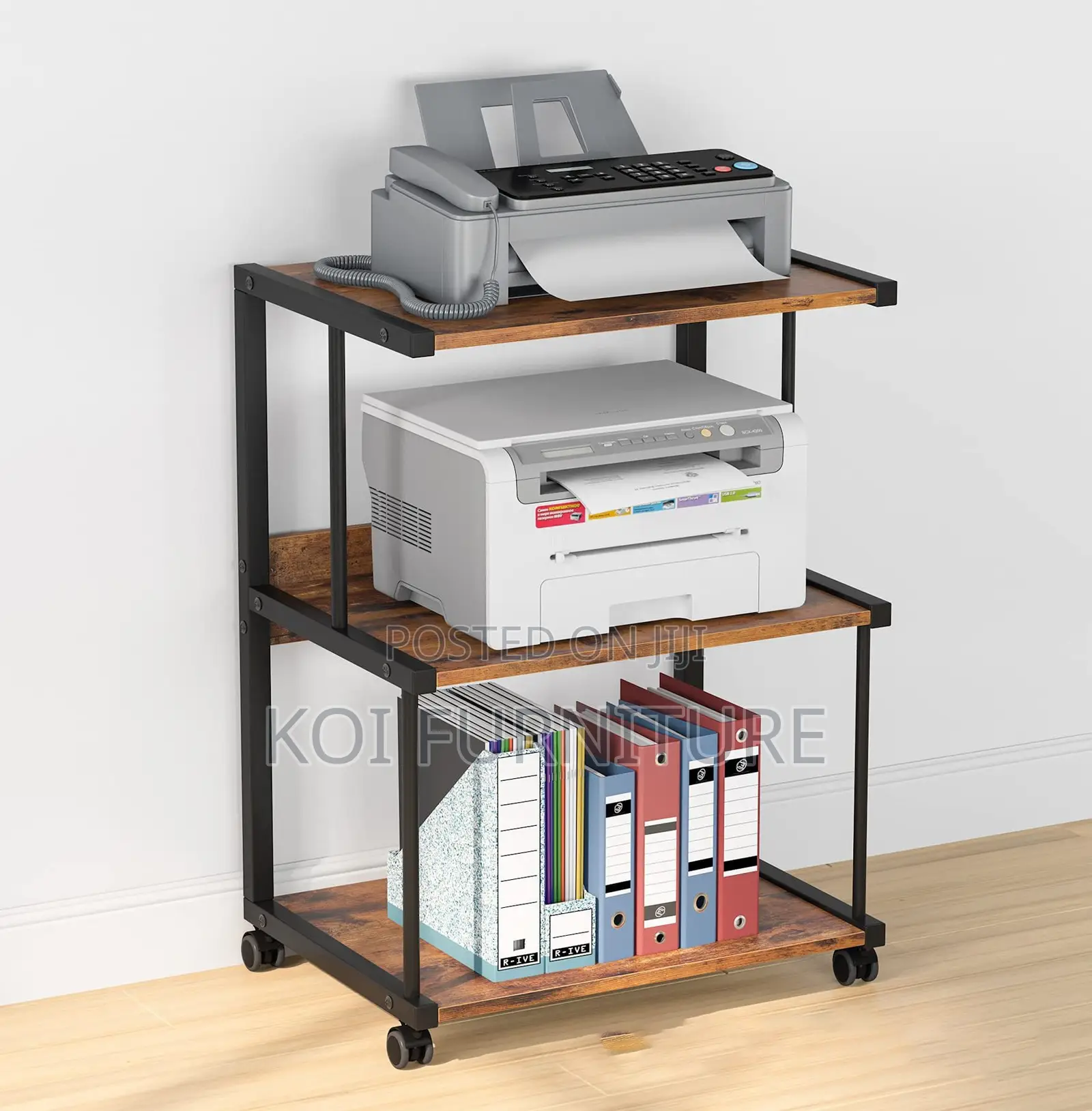 Office Wooden Printer and Stamp Carrier Stand