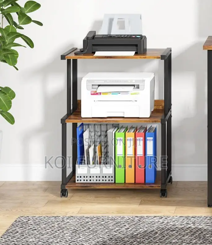 Office Wooden Printer and Stamp Carrier Stand