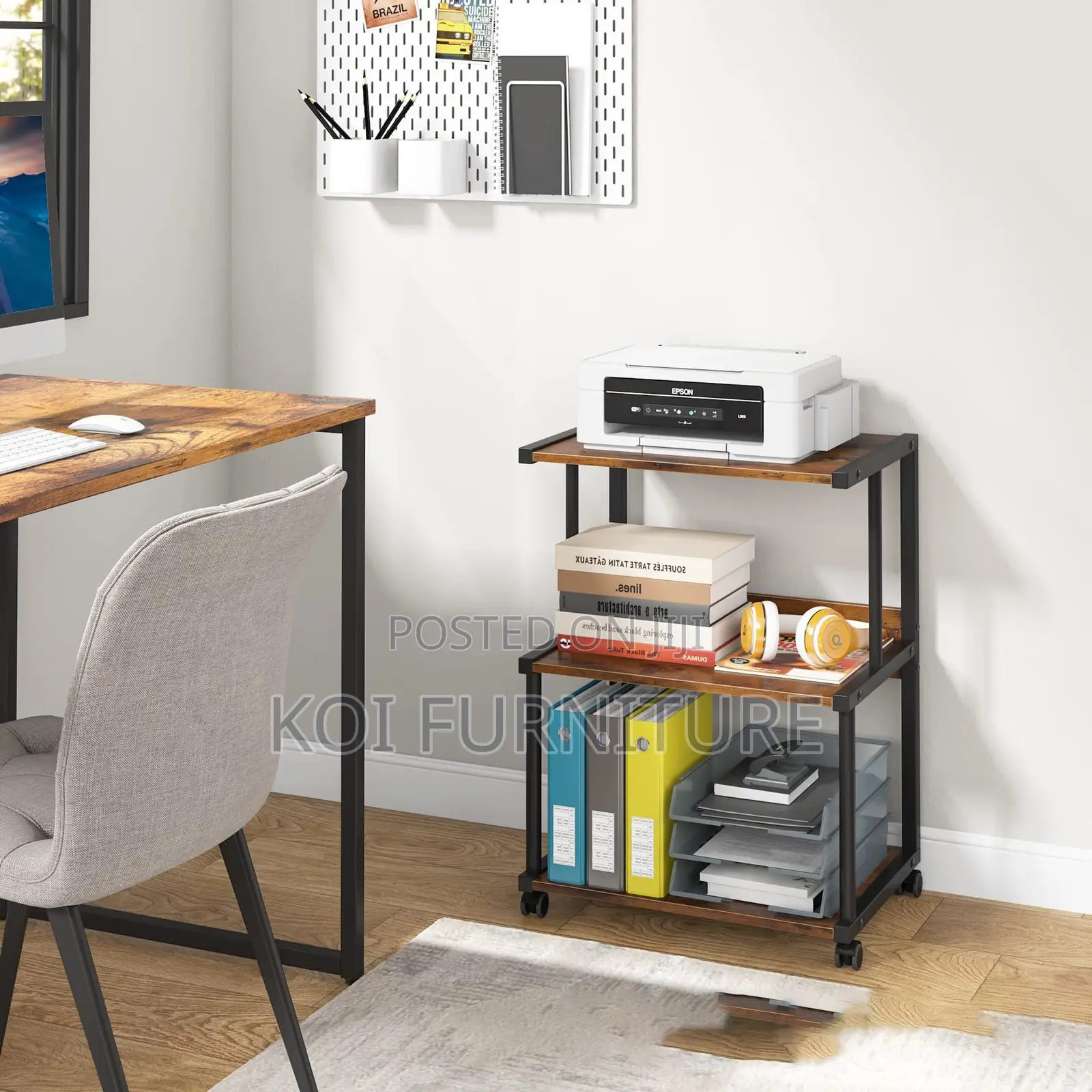 Office Wooden Printer and Stamp Carrier Stand