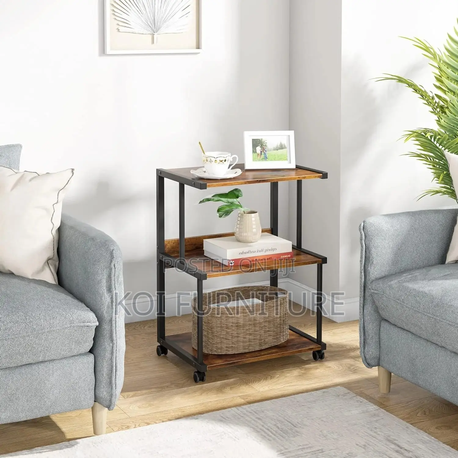 Office Wooden Printer and Stamp Carrier Stand