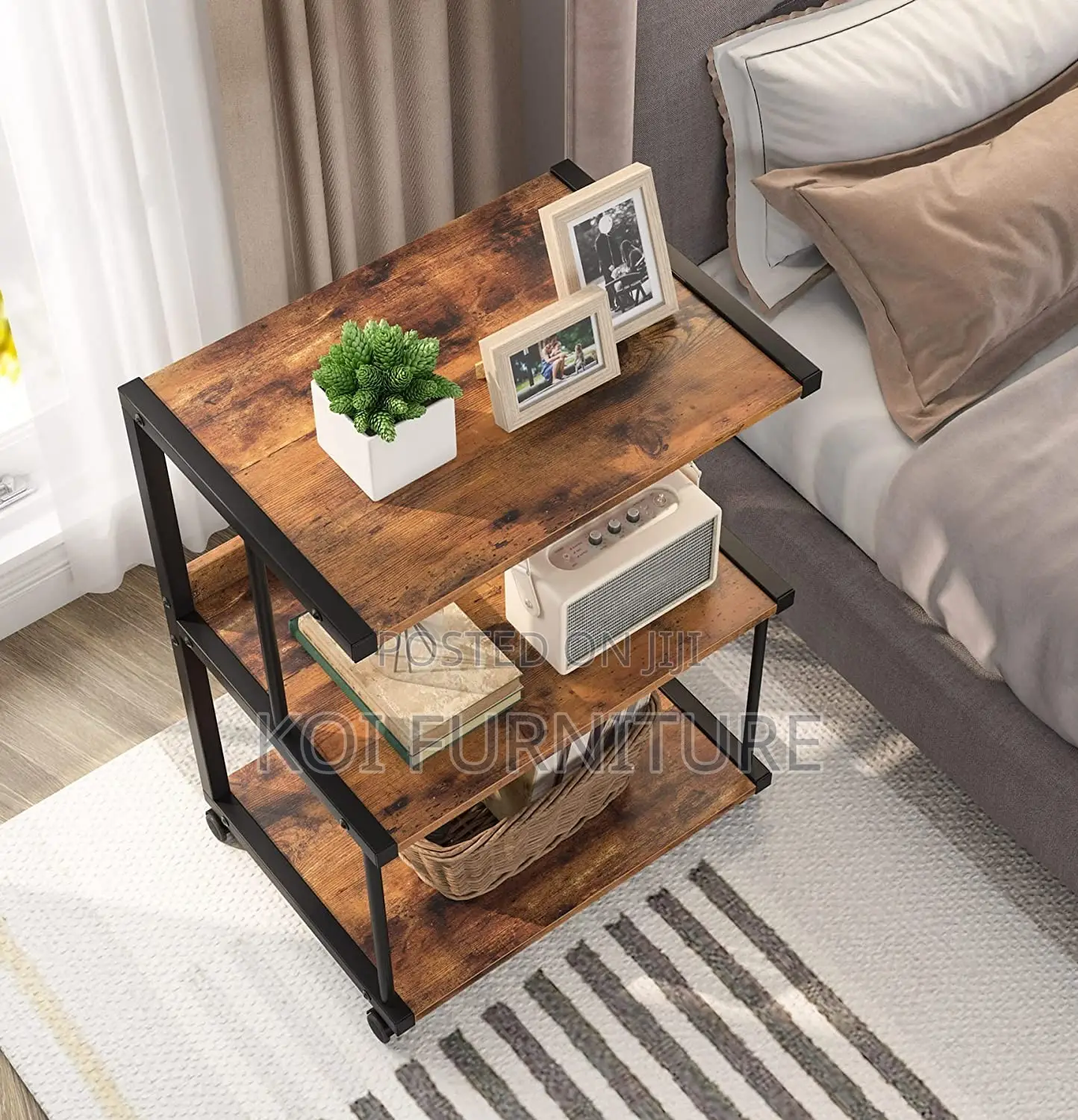 Office Wooden Printer and Stamp Carrier Stand