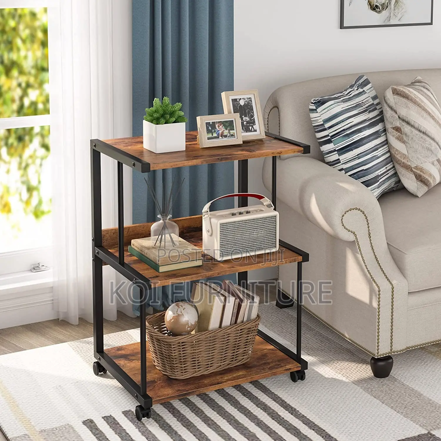 Office Wooden Printer and Stamp Carrier Stand