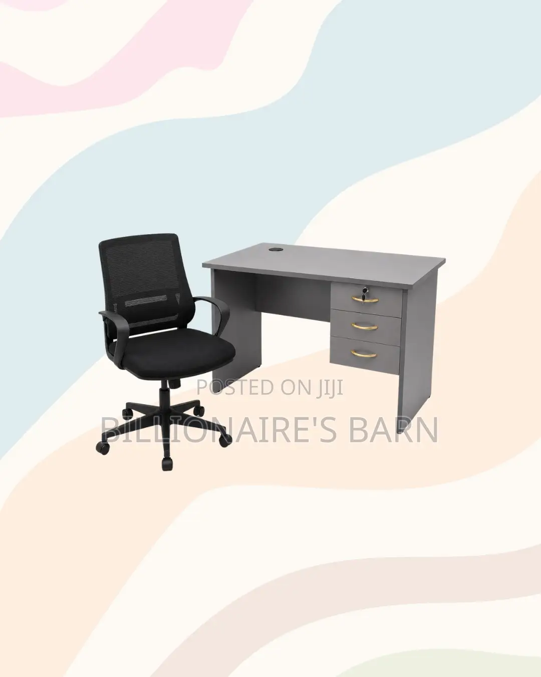 Modern 1m Desk Black Mid-Back Ergonomic Mesh Chair for Office Tasks