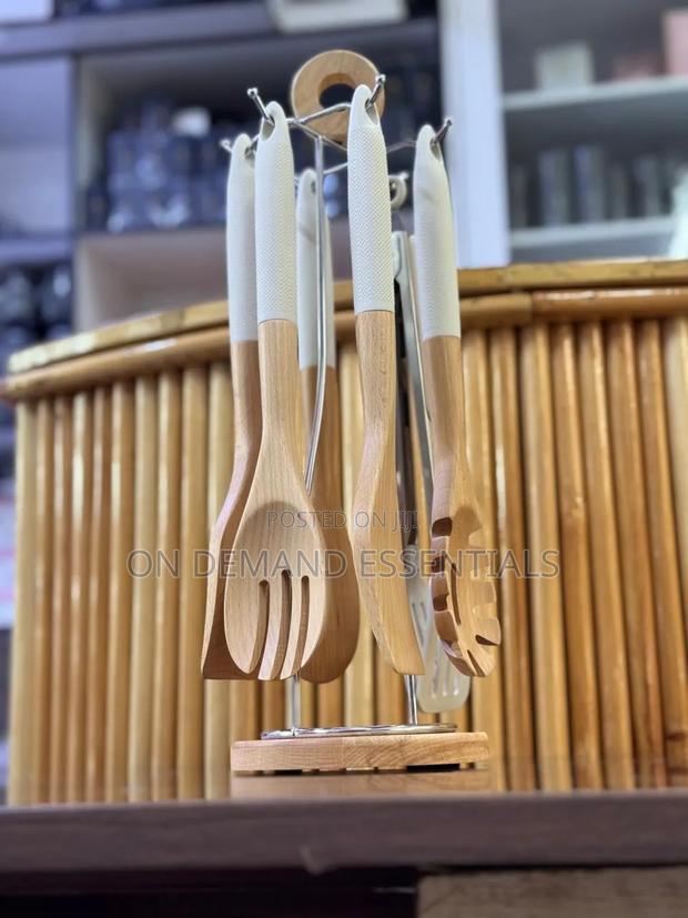 6pcs Premium Bamboo Spoon Set With Stand - thumbnail 6