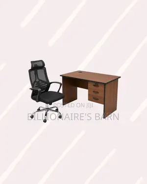 Desk and High-Back Ergonomic Mesh Chair for Clear Workspaces