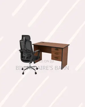 Desk and High-Back Ergonomic Mesh Chair for Clear Workspaces