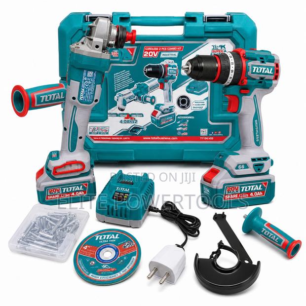 TOTAL 20V Cordless Brushless Drill 4" Grinder Combo Kit