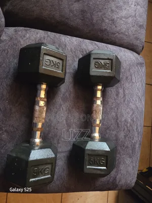 Pair of 5kg Rubber Hex Dumbbells
