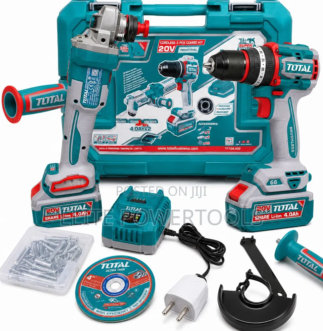 TOTAL 20V Cordless Drill 4" Grinder Combo Kit