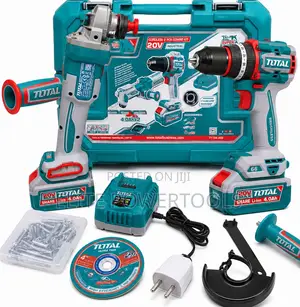 TOTAL 20V Cordless Drill 4" Grinder Combo Kit