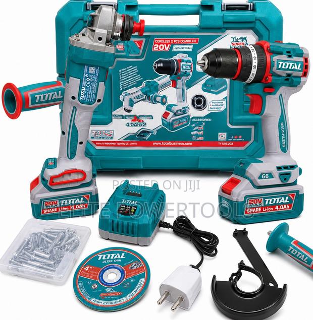 TOTAL 20V Cordless Drill 4" Grinder Combo Kit