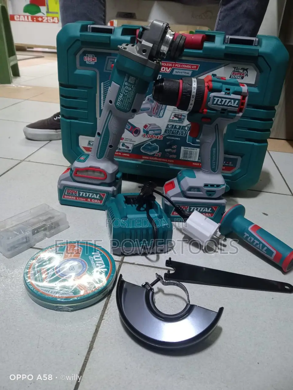 TOTAL 20V Cordless Drill 4" Grinder Combo Kit
