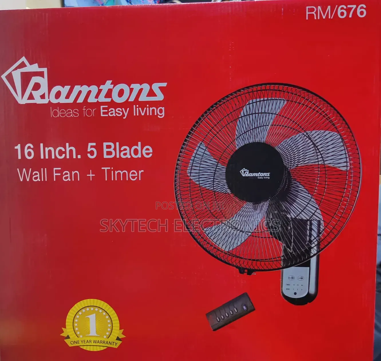 Ramtons Wall Fan + Timer 16 Inch,5 Blades