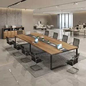 Boardroom Table; 2.4 Meter Brown Boardroom Table With Power Cable