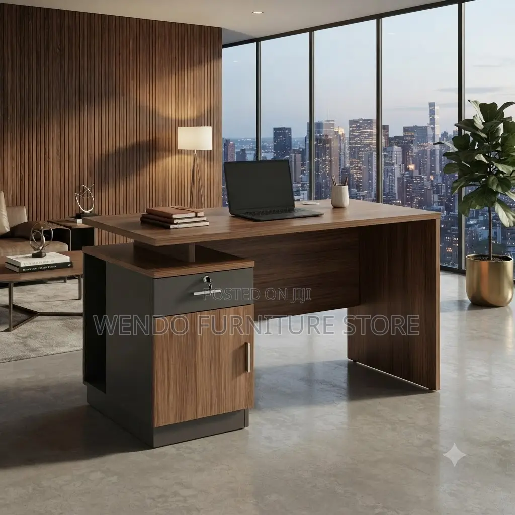 Office Desk; 1.4 Meter Home Office Brown Top Karrier Desk
