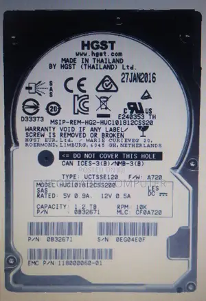 HGST (HP Caddy) Sas 12gbps 1.2tb RPM 1.2tb 0b32671