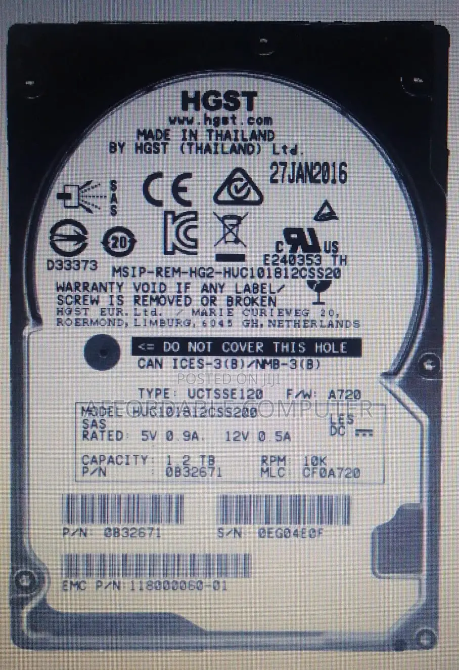 HGST (HP Caddy) Sas 12gbps 1.2tb RPM 1.2tb 0b32671