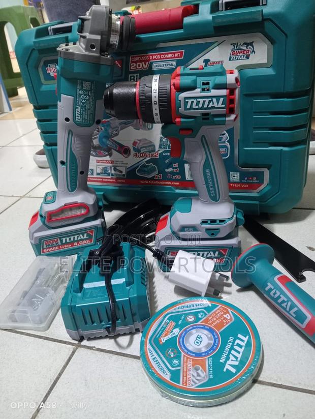 TOTAL 20V Cordless Drill 4" Angle Grinder Combo Kit - thumbnail 2