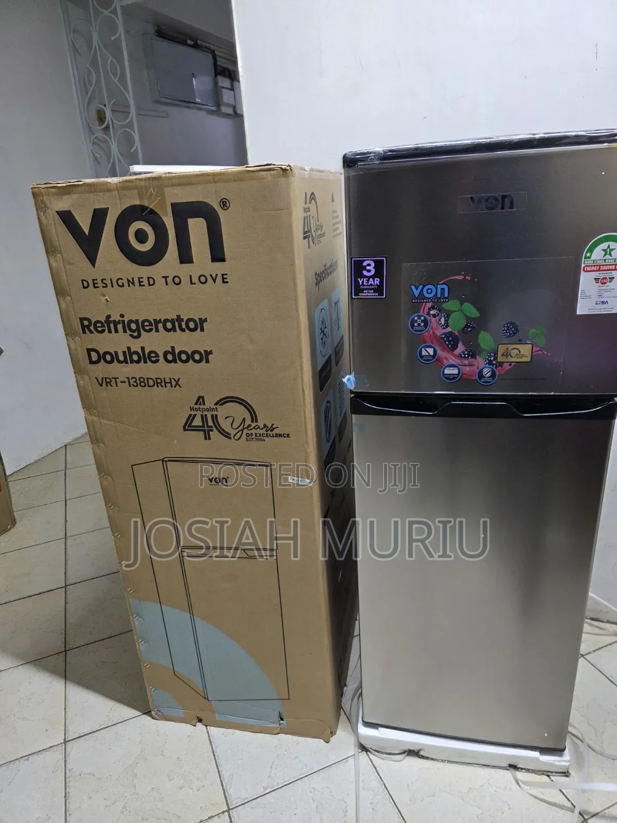 Von 136L Double Door Refrigerator New