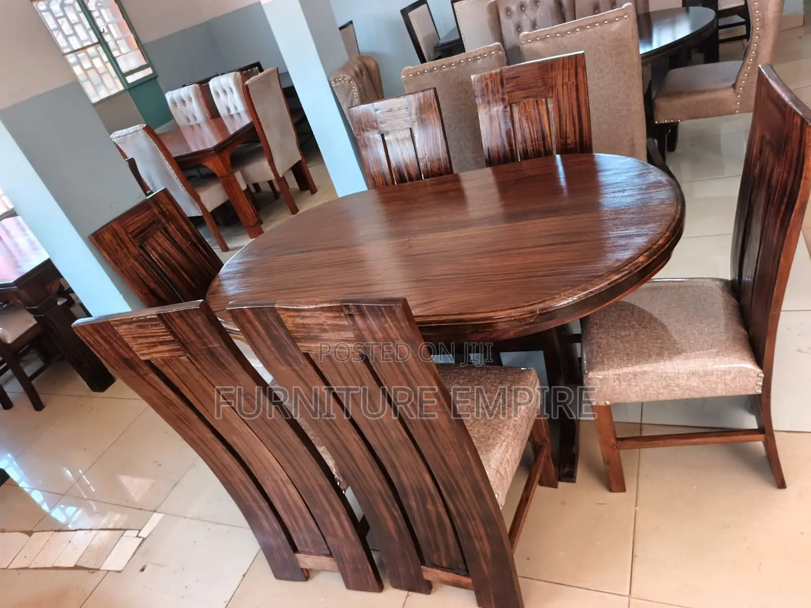 6 Seater Dining Set Oval Wooden Table Curved Back Chairs
