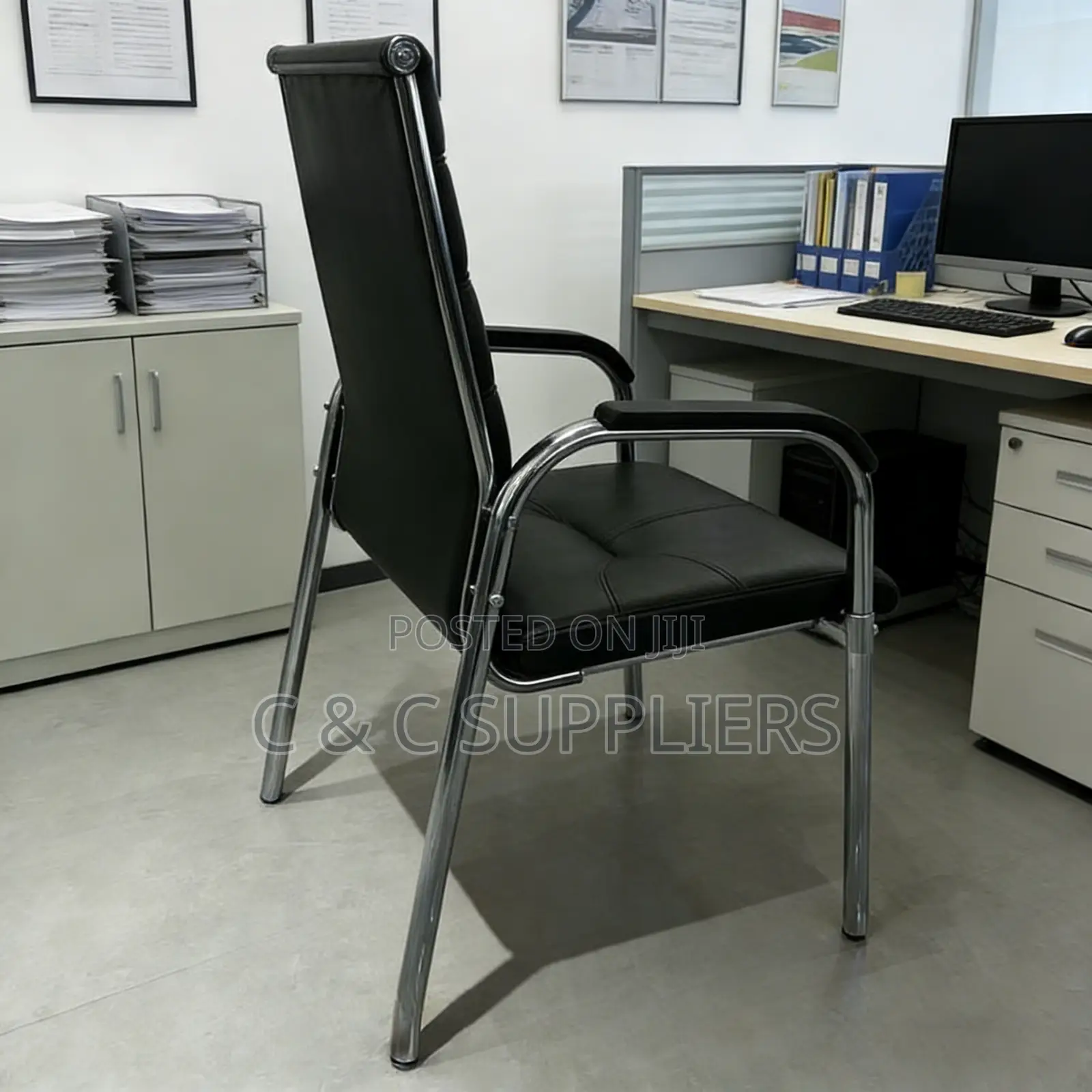 Leather Padded Reception Guest Chair.