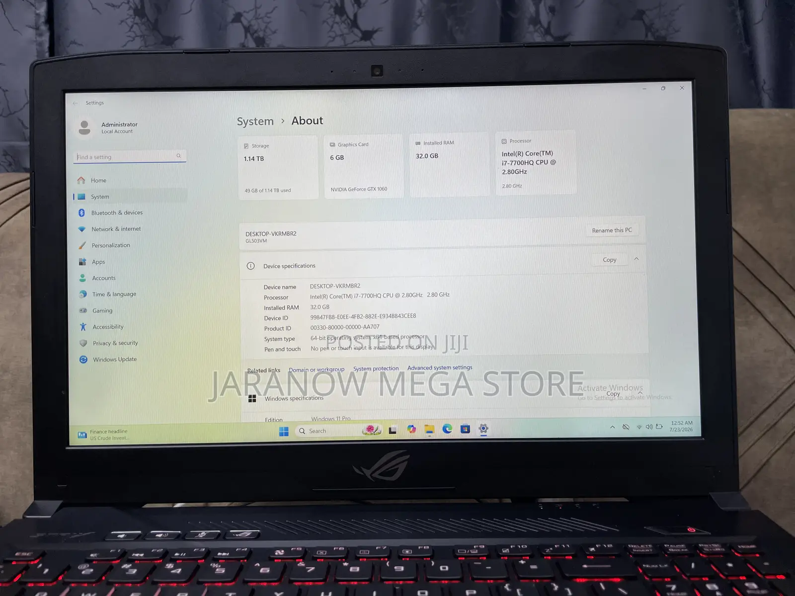 Laptop Asus ROG Strix GL503 32GB Intel Core i7 HDD+SSD 1T