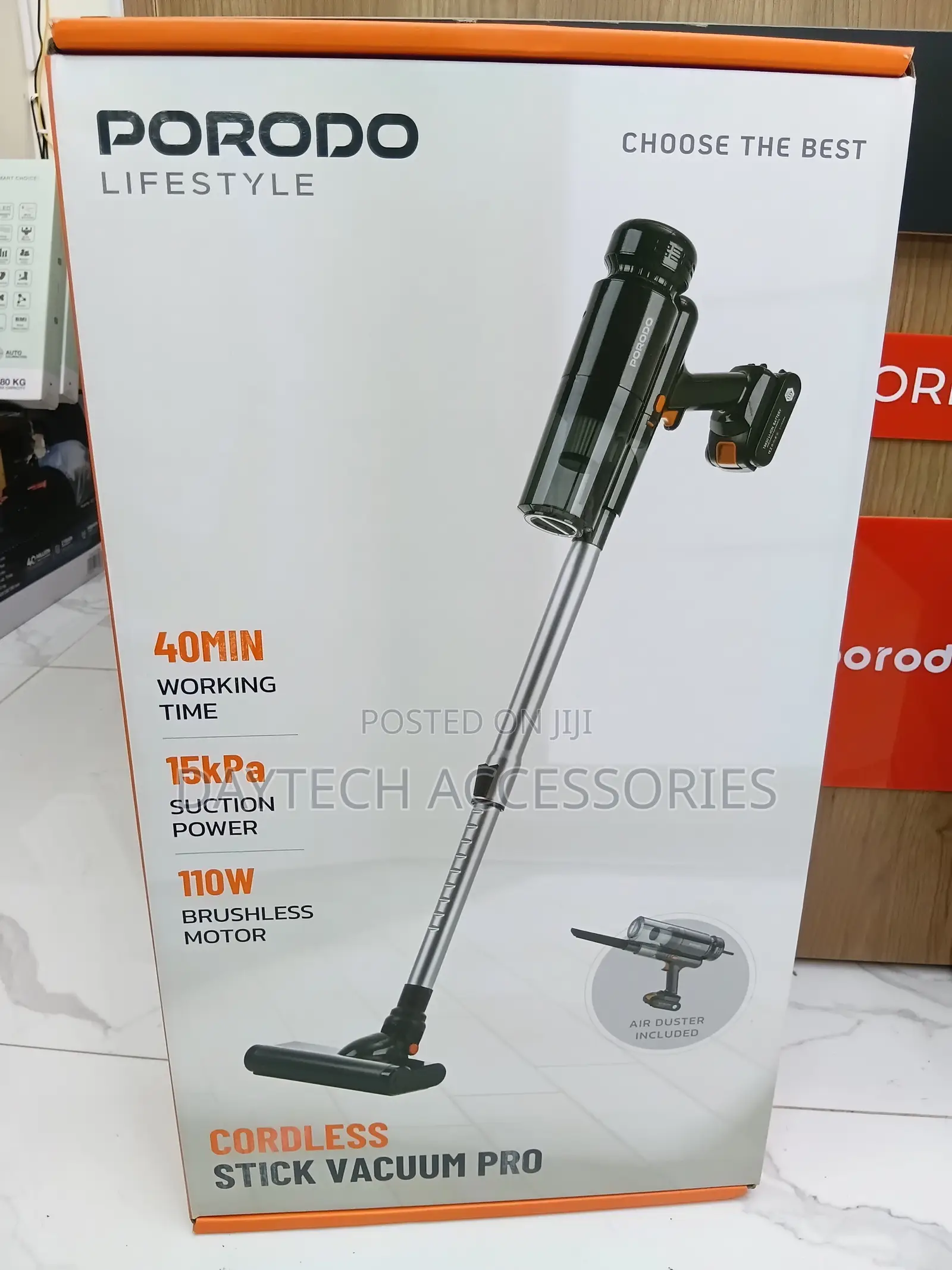 Porodo Cordless Stick Vacuum Pro 110W Handheld Vacuum Cleaner in Black