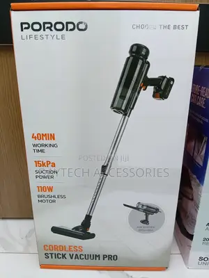 Porodo Cordless Stick Vacuum Pro 110W Handheld Vacuum Cleaner in Black