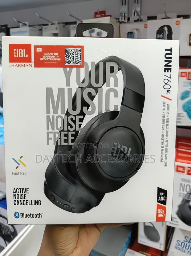 JBL Tune 760NC Active Noise-Cancelling Wireless Headphones in Black.