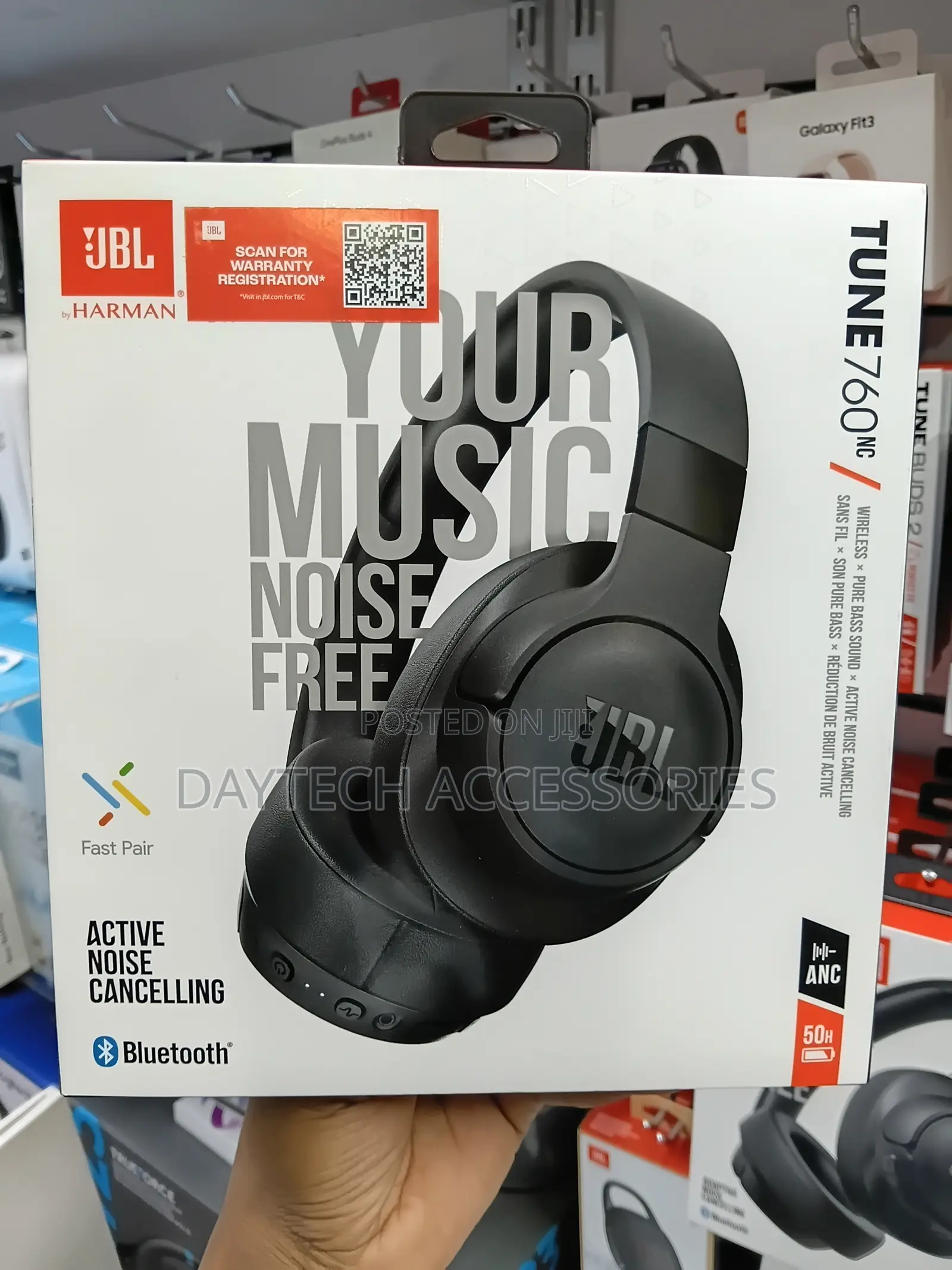 JBL Tune 760NC Active Noise-Cancelling Wireless Headphones in Black.