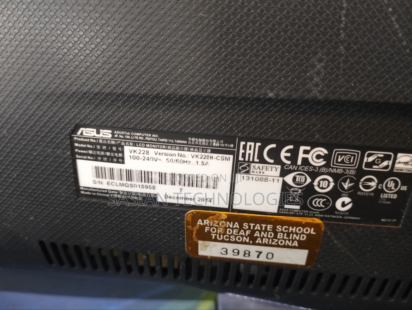 ASUS Vk228 Monitor With Web Cam