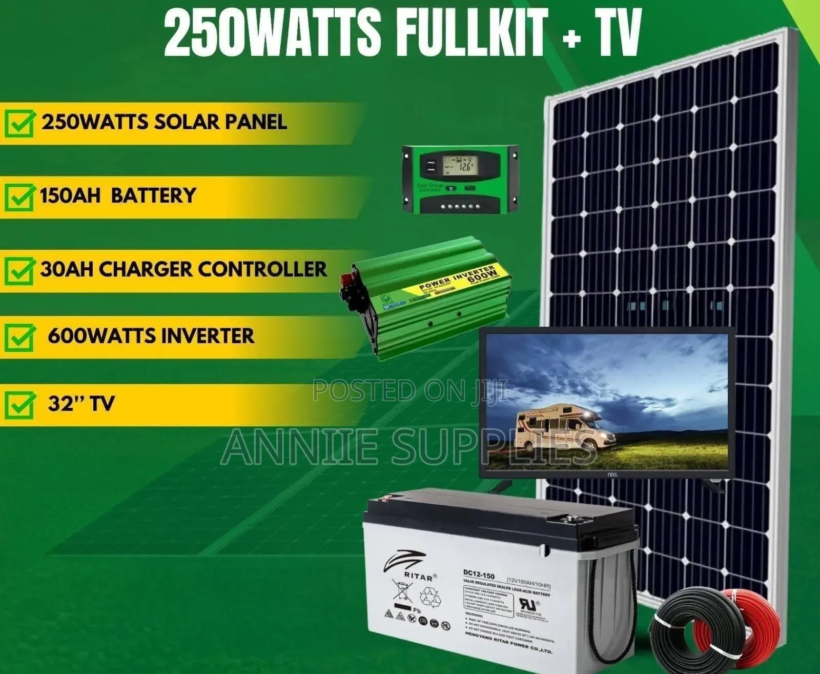 250w Solar Full System+32 Inches TV