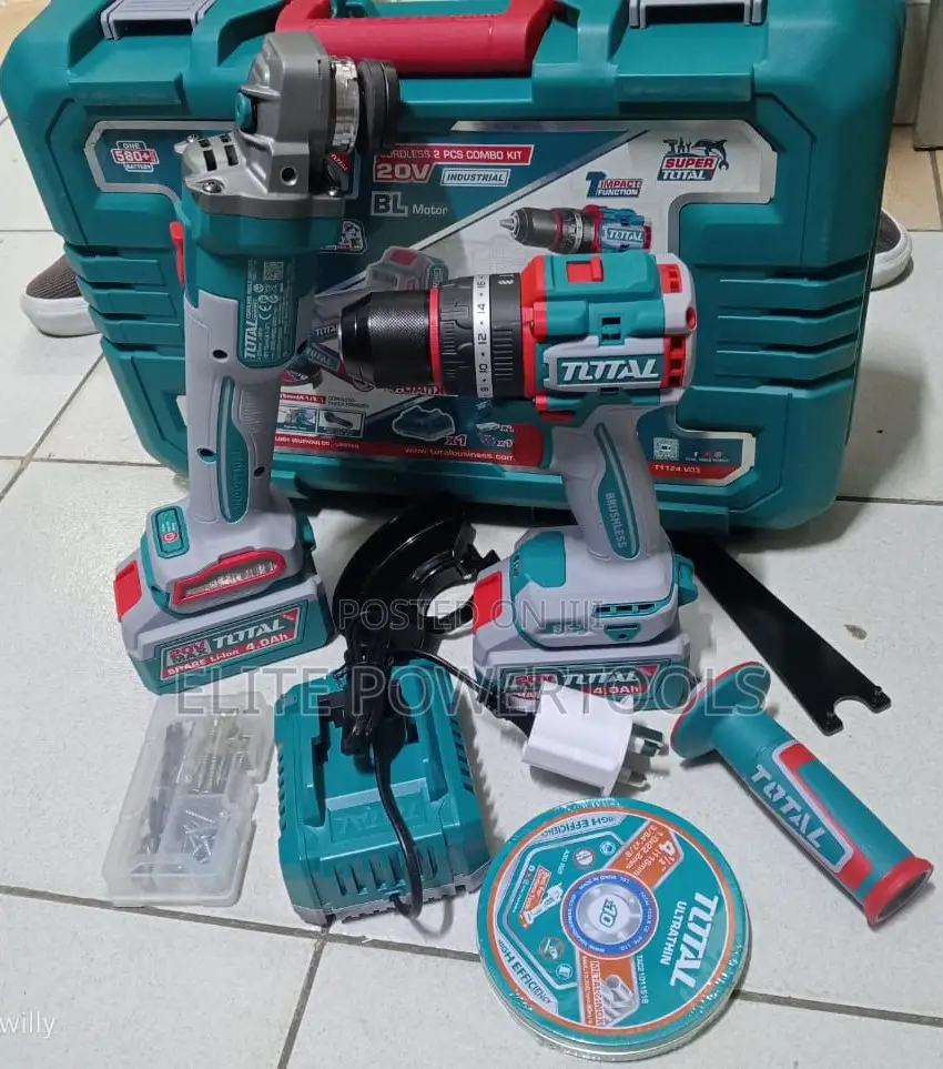 TOTAL 20V Brushless Drill 4" Angle Grinder Combo Set