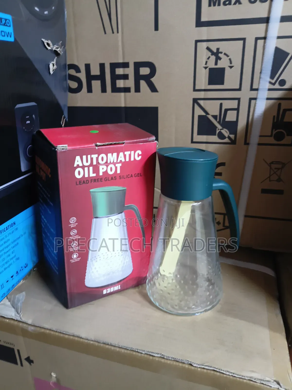Automatic Oil Jar 630ml – Leak-Proof Glass Bottle