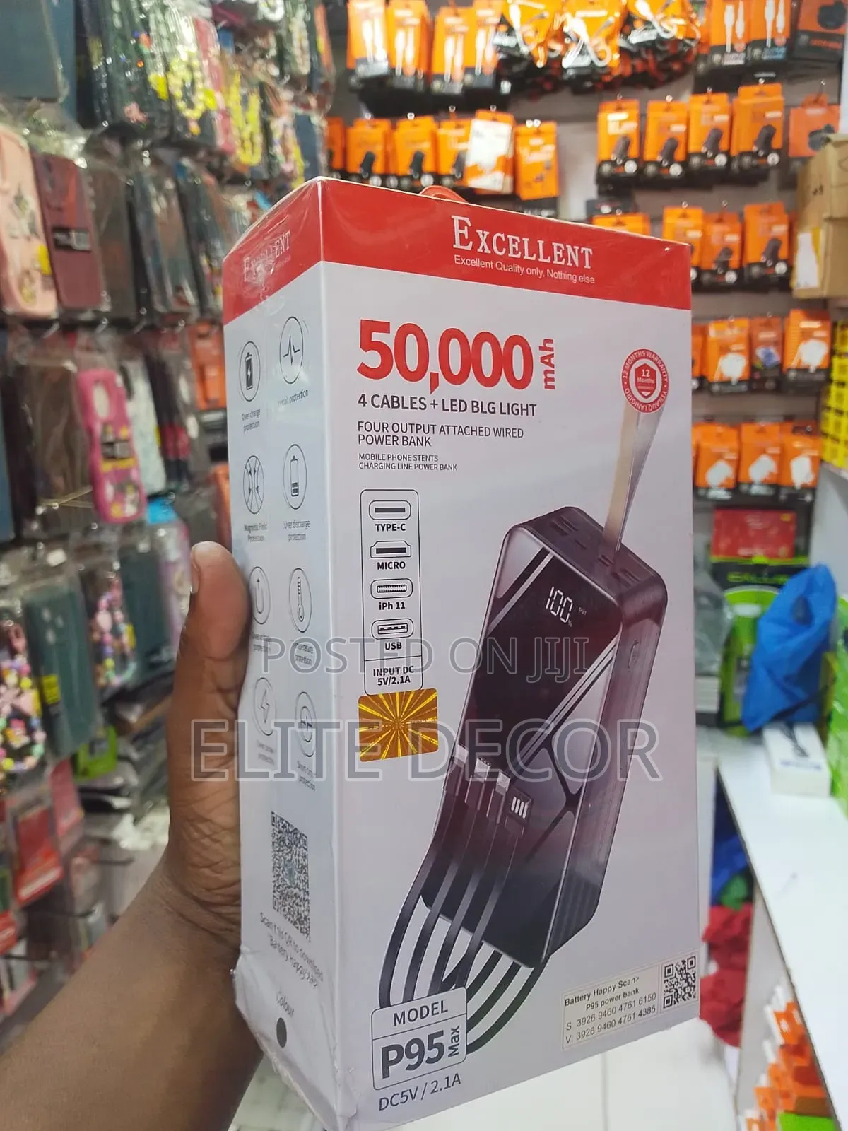 Excellent P95 Max 50,000mAh Power Bank With Built-in Cables