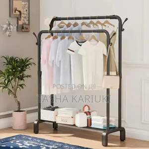 Double Pole Cloth Rack With Wheels and Shoe Rack