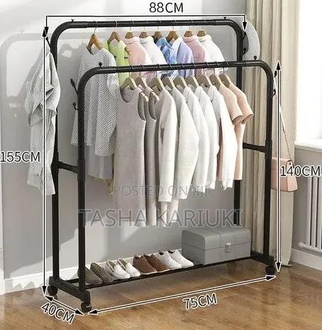 Cloth Rack With Wheels and Lower Storage Shelf for Shoes or Boxes