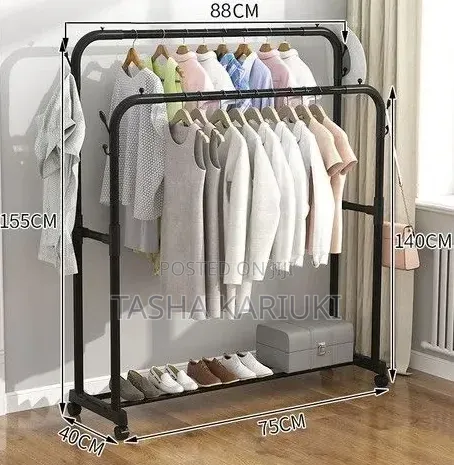 Cloth Rack With Wheels and Lower Storage Shelf for Shoes or Boxes