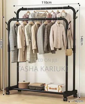 Cloth Rack With Wheels and Lower Storage Shelf for Shoes or Boxes