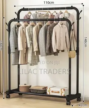 Cloth Rack With Wheels and Lower Storage Shelf for Shoes or Boxes
