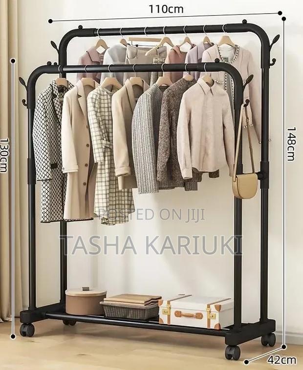 Cloth Rack With Wheels and Lower Storage Shelf for Shoes or Boxes - thumbnail 2