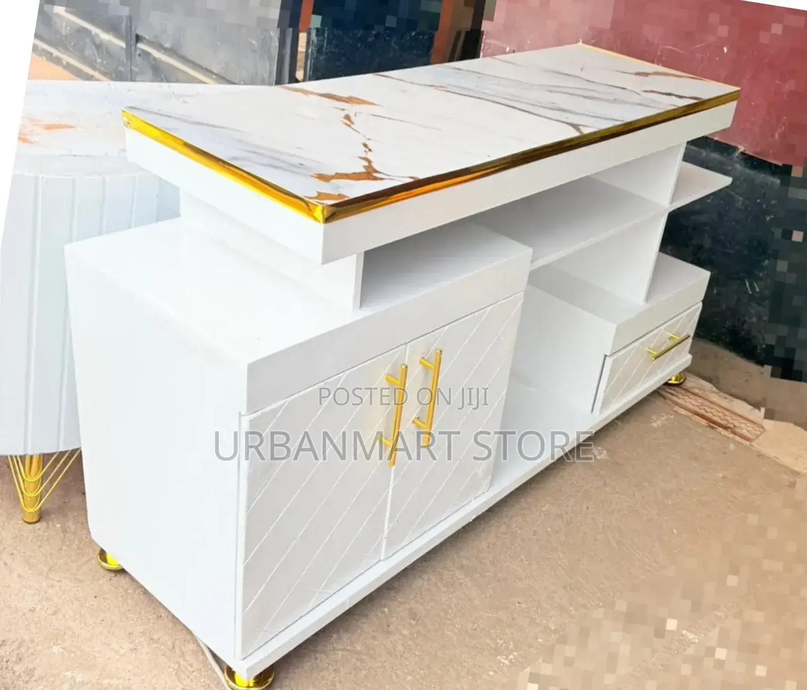 White Marble Finish TV Stand 5 Ft
