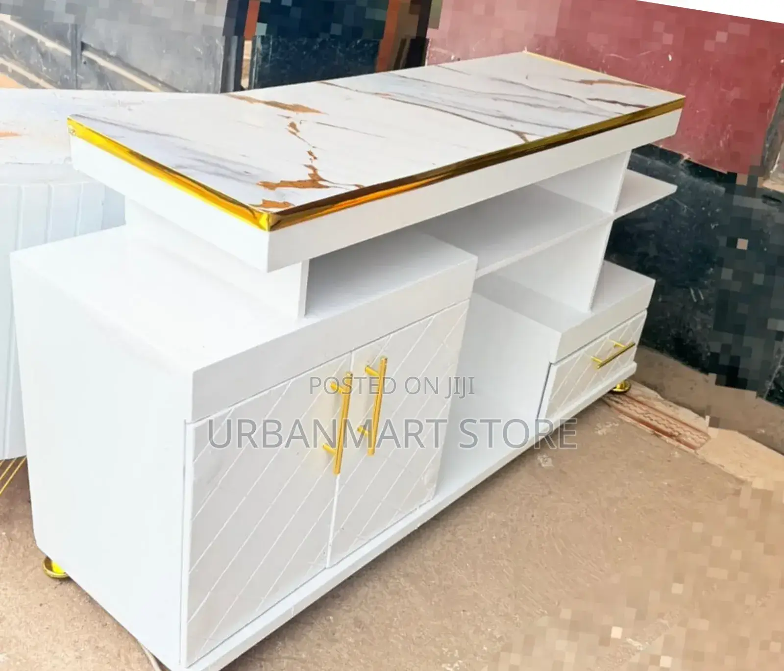White Marble Finish TV Stand 5 Ft