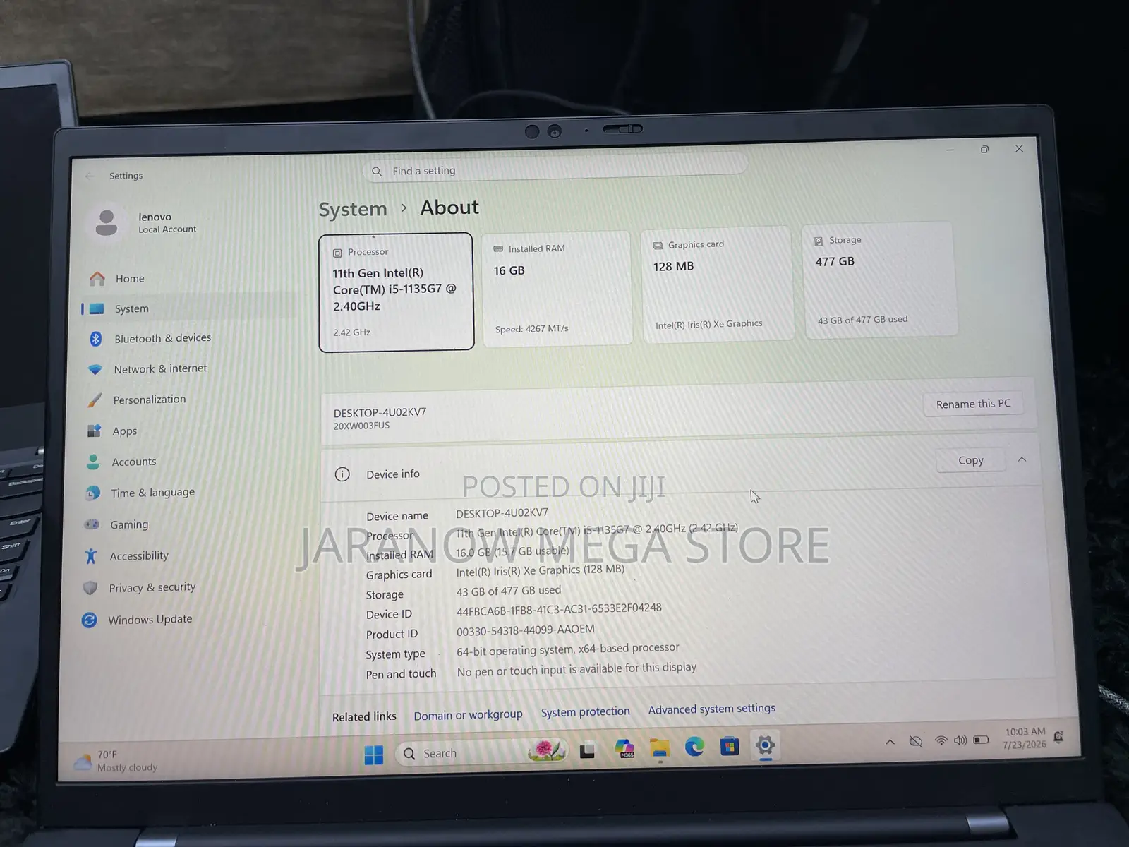 Laptop Lenovo ThinkPad X1 Carbon 16GB Intel Core i5 SSD 512GB